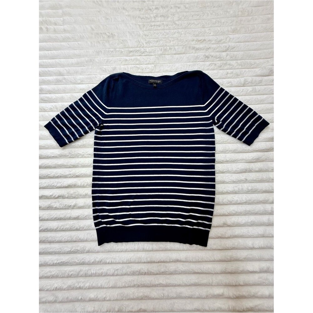 Banana Republic Navy & White Striped Off-the-Shoulder Sweater